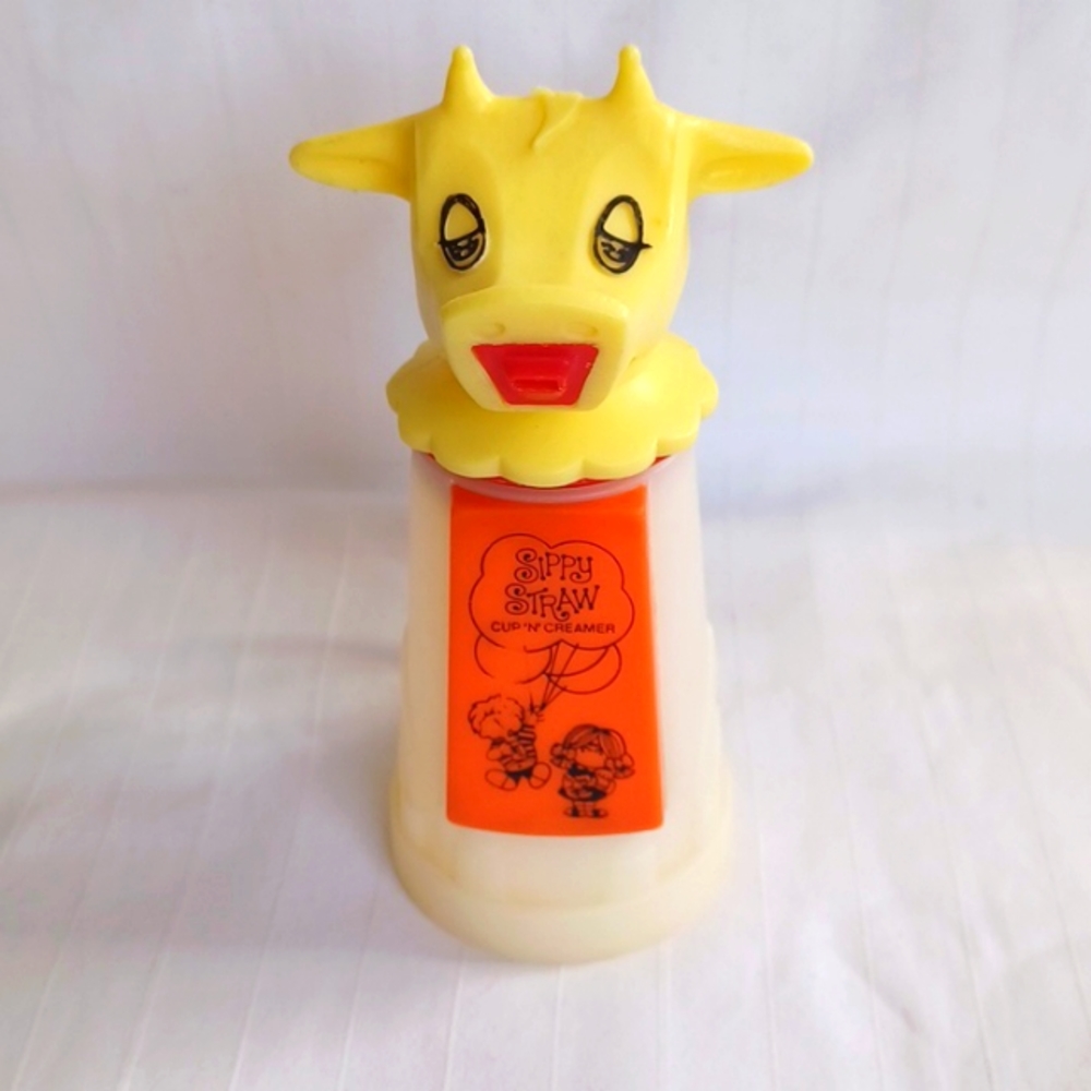 Vintage Whirley Industries Sippy Straw Cow  Cup 'N' Creamer